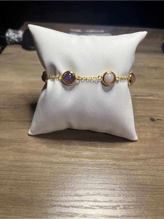 Jewelry - Natural Seven Color Quartz Bracelet Gold Tone Adjustable Crystal Bracelet
